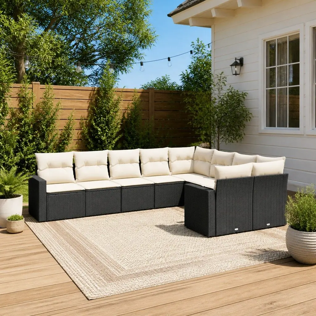 Garden Sofa Set 9 Piece Outdoor Furniture PE Rattan with Cushions Black
