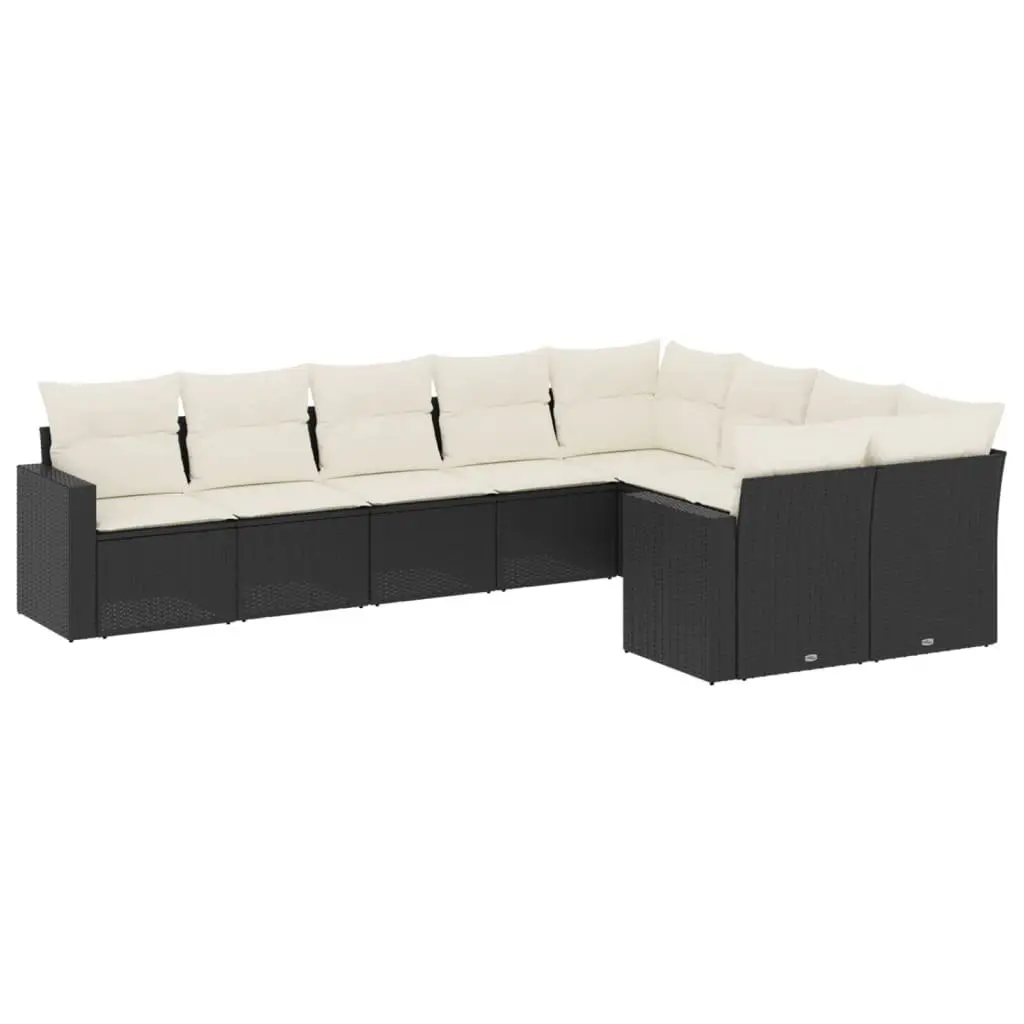 Garden Sofa Set 9 Piece Outdoor Furniture PE Rattan with Cushions Black