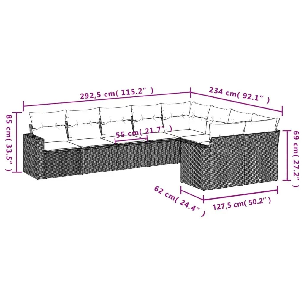 Garden Sofa Set 9 Piece Outdoor Furniture PE Rattan with Cushions Black