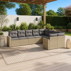 Garden Sofa Set 9 Piece Outdoor Furniture Beige Poly Rattan Modular Patio Lounge