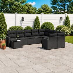 10 Piece Black Poly Rattan Garden Sofa Set Outdoor Patio Furniture with Cushions