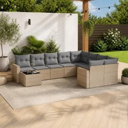 Garden Sofa Set 10 Piece Outdoor Furniture Beige Poly Rattan Patio Modular