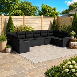 Garden Sofa Set 10 Piece Outdoor Furniture Patio Lounge Black with Cushions