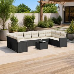 Garden Sofa Set 11 Piece Outdoor Furniture Black Poly Rattan Modular Patio