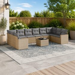11 Piece Garden Sofa Set Beige Outdoor Furniture Patio Lounge with Cushions