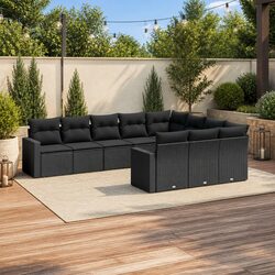 Garden Sofa Set 10 Piece Outdoor Furniture Patio Sectional Black Cushions