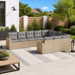 Garden Sofa Set 10 Piece Outdoor Furniture Beige Poly Rattan Patio Sectional