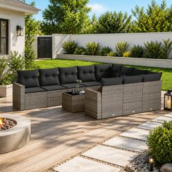 Garden Sofa Set 11 Piece Outdoor Furniture Grey Poly Rattan Modular Patio