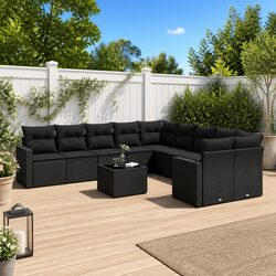 Garden Sofa Set 11 Piece Outdoor Furniture Patio Seating Black with Cushions