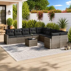 Garden Sofa Set 11 Piece Outdoor Furniture Grey Poly Rattan Modular Patio