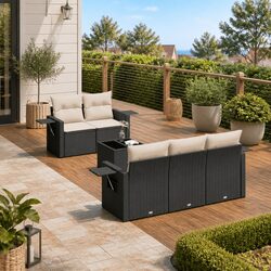 Garden Sofa Set 6 Piece Outdoor Furniture Patio Lounge Black with Cushions