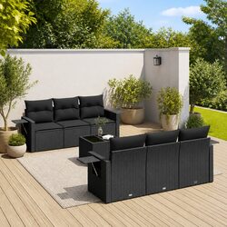 Garden Sofa Set 7 Piece Outdoor Furniture Patio Black Poly Rattan with Cushions