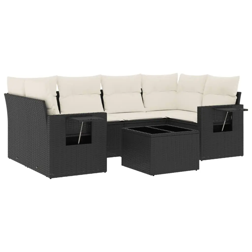 7 Piece Outdoor Garden Sofa Set Black Poly Rattan Patio Furniture with Cushions