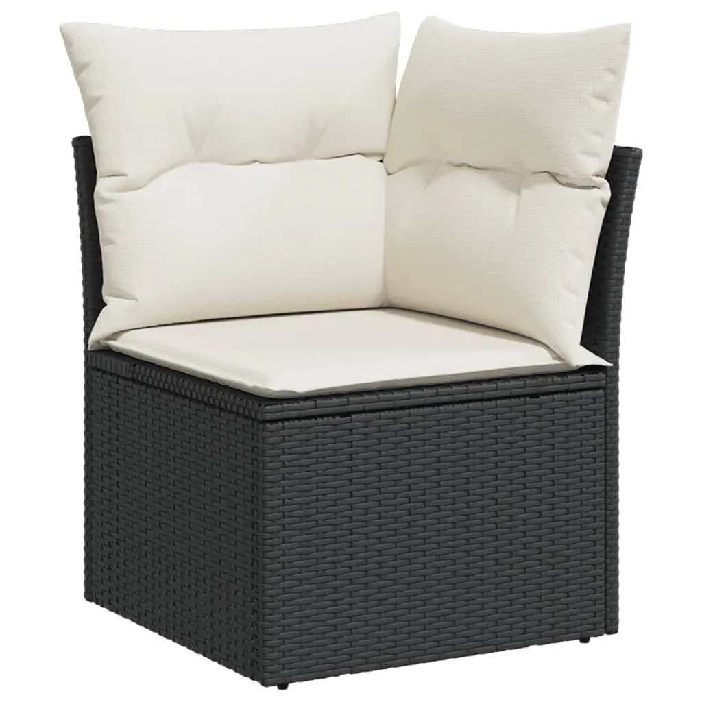 7 Piece Outdoor Garden Sofa Set Black Poly Rattan Patio Furniture with Cushions