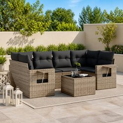 Garden Sofa Set 7 Piece Grey Poly Rattan Outdoor Furniture Patio Lounge with
