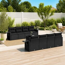 Garden Sofa Set 9 Piece Outdoor Furniture Black Poly Rattan Modular Patio