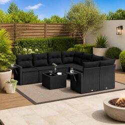 Garden Sofa Set 9 Piece Outdoor Furniture Black Poly Rattan Modular Lounge Patio