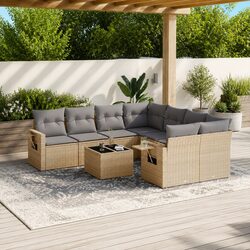 Garden Sofa Set 9 Piece Outdoor Furniture Patio Beige Cushions Modular Recliner