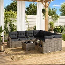 Garden Sofa Set 9 Piece Outdoor Furniture Patio Grey Poly Rattan Modular