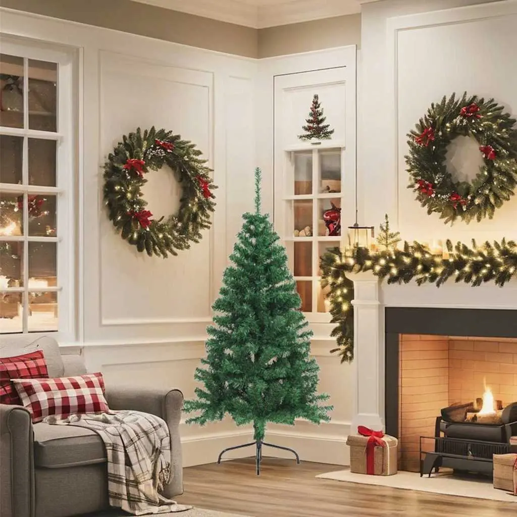 Artificial Half Christmas Tree 150cm Green PVC with Stand Space-Saving Wall