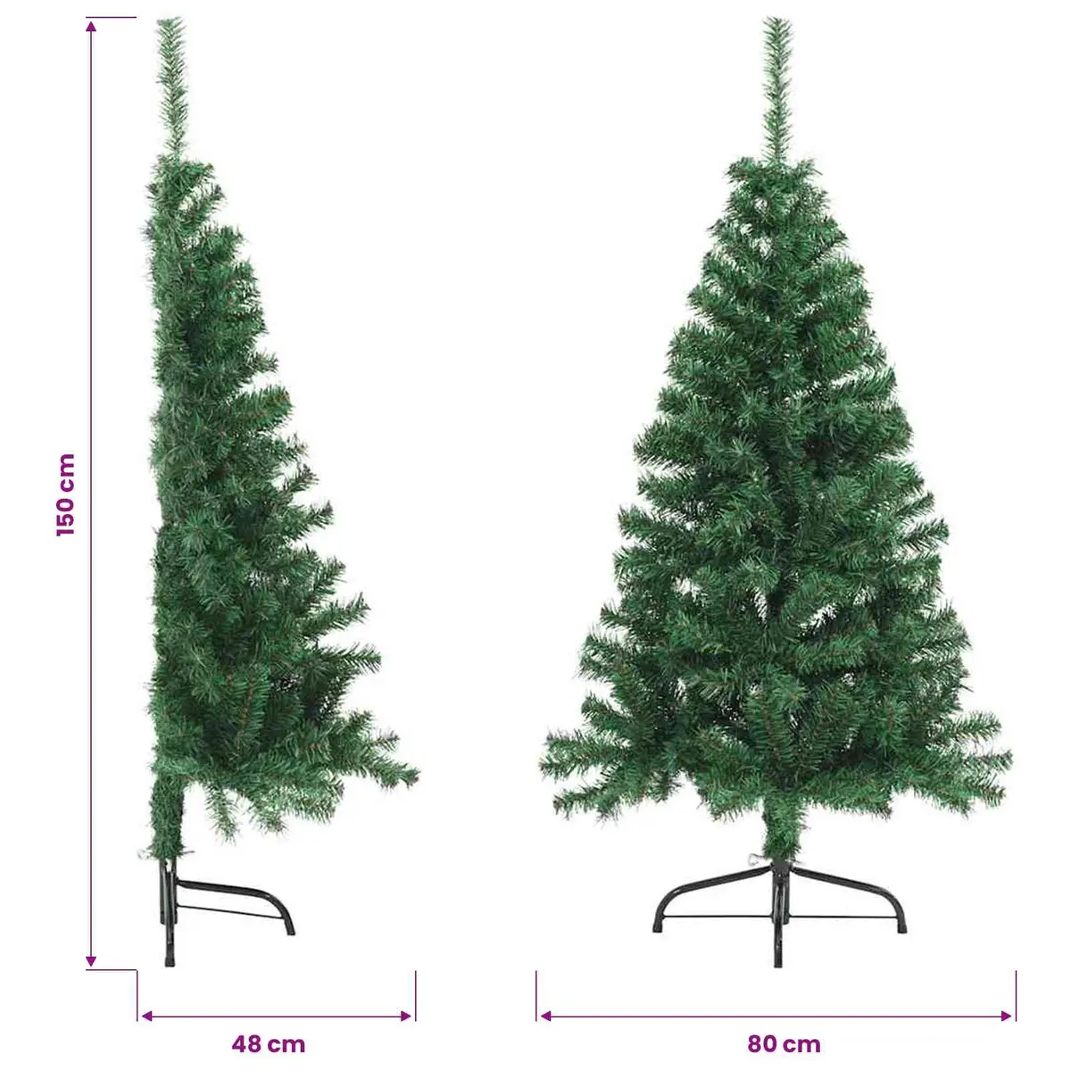 Artificial Half Christmas Tree 150cm Green PVC with Stand Space-Saving Wall