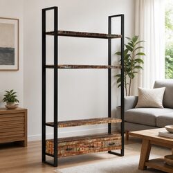 Solid Reclaimed Wood Bookshelf 118x30x200 cm Storage Cabinet 3 Shelves Drawers