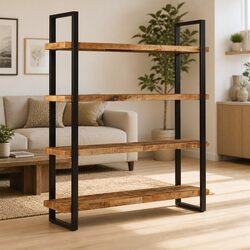 4-Tier Bookcase 160x40x180cm Rough Mango Wood Shelving Storage Display Unit