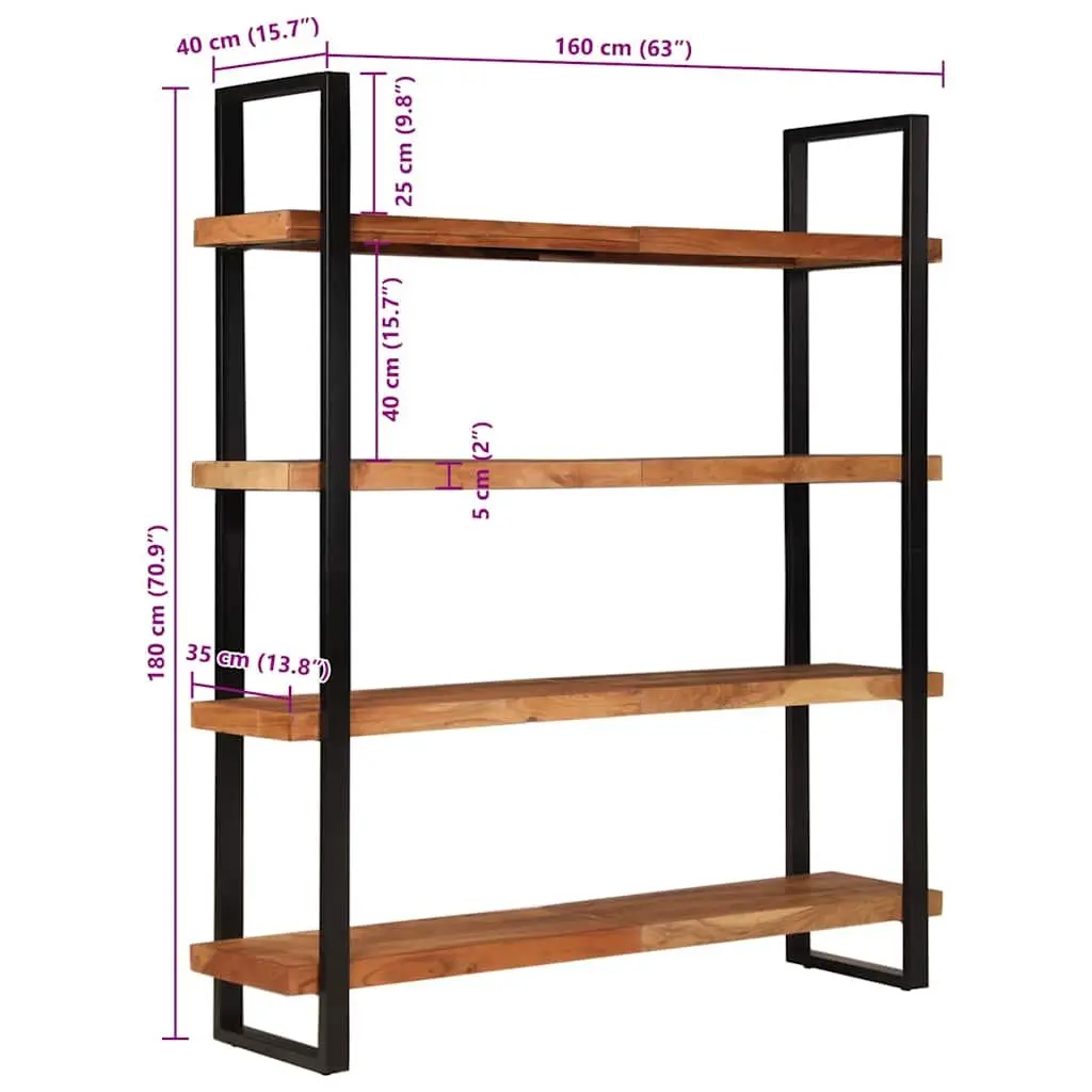 4-Tier Bookcase Solid Acacia Wood 160x40x180 cm Industrial Style
