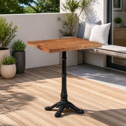 Bistro Dining Table 60x60x76cm Solid Acacia Wood Cast Iron Base Kitchen