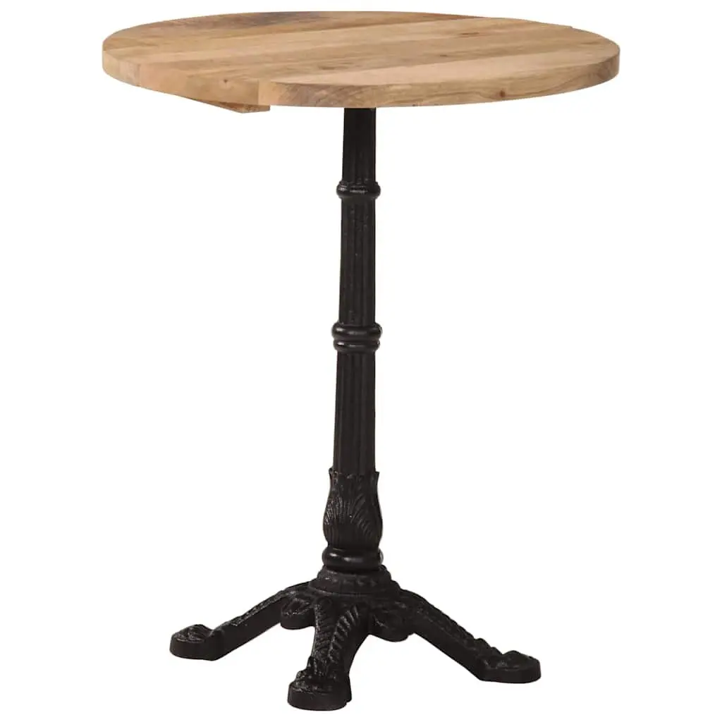 Bistro Dining Table Round Wooden Top Cast Iron Base Brown 60cm x 76cm
