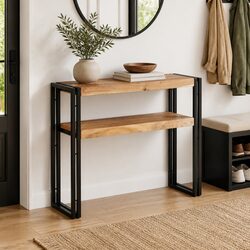 Console Table 90x30x75 cm Solid Acacia Wood Sideboard with Shelves Brown