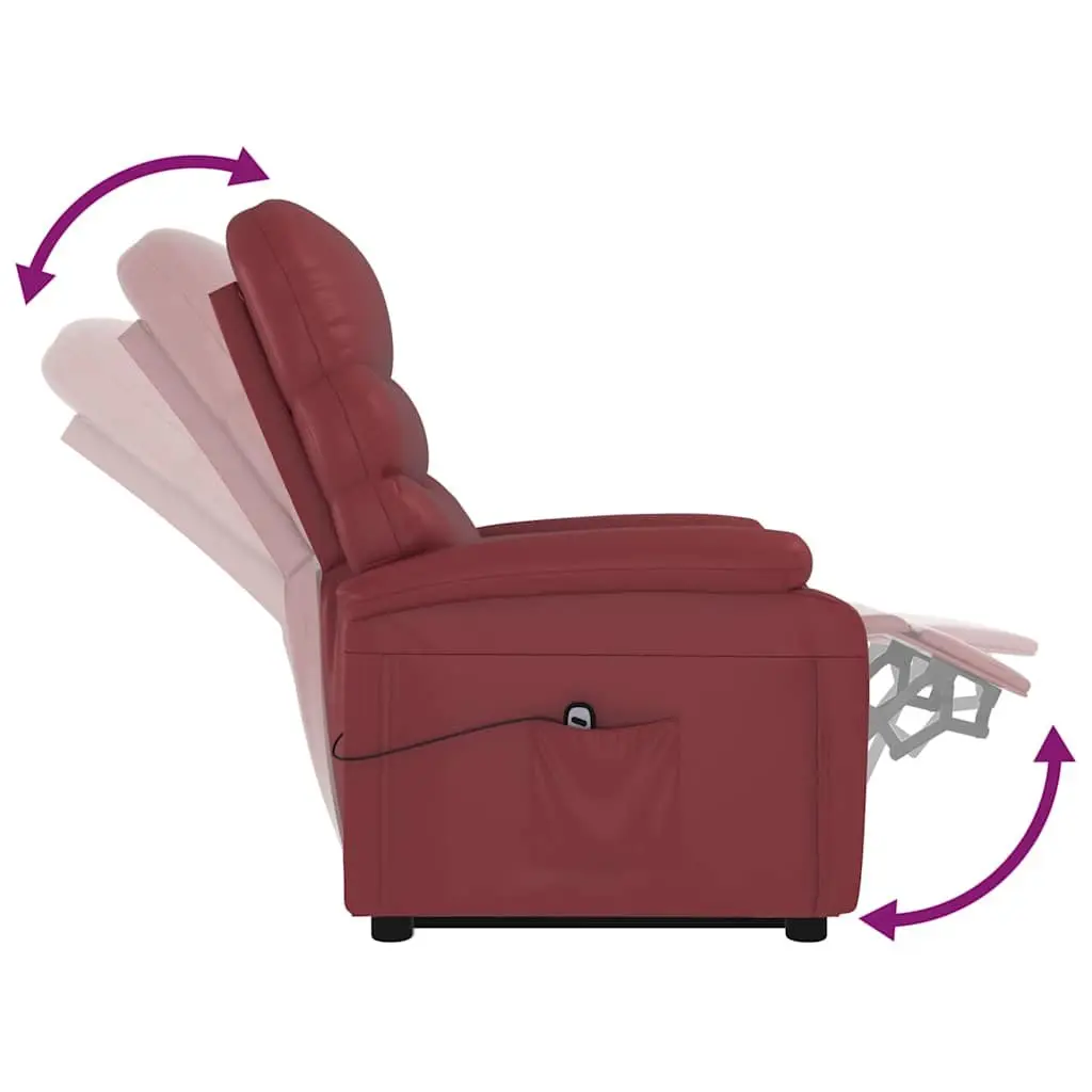 Reclining Armchair Electric Lift Function 3 Positions Red Faux Leather