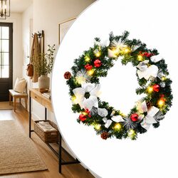 Christmas Wreath with LED Lights 60cm Green White Decorative Holiday Festive
