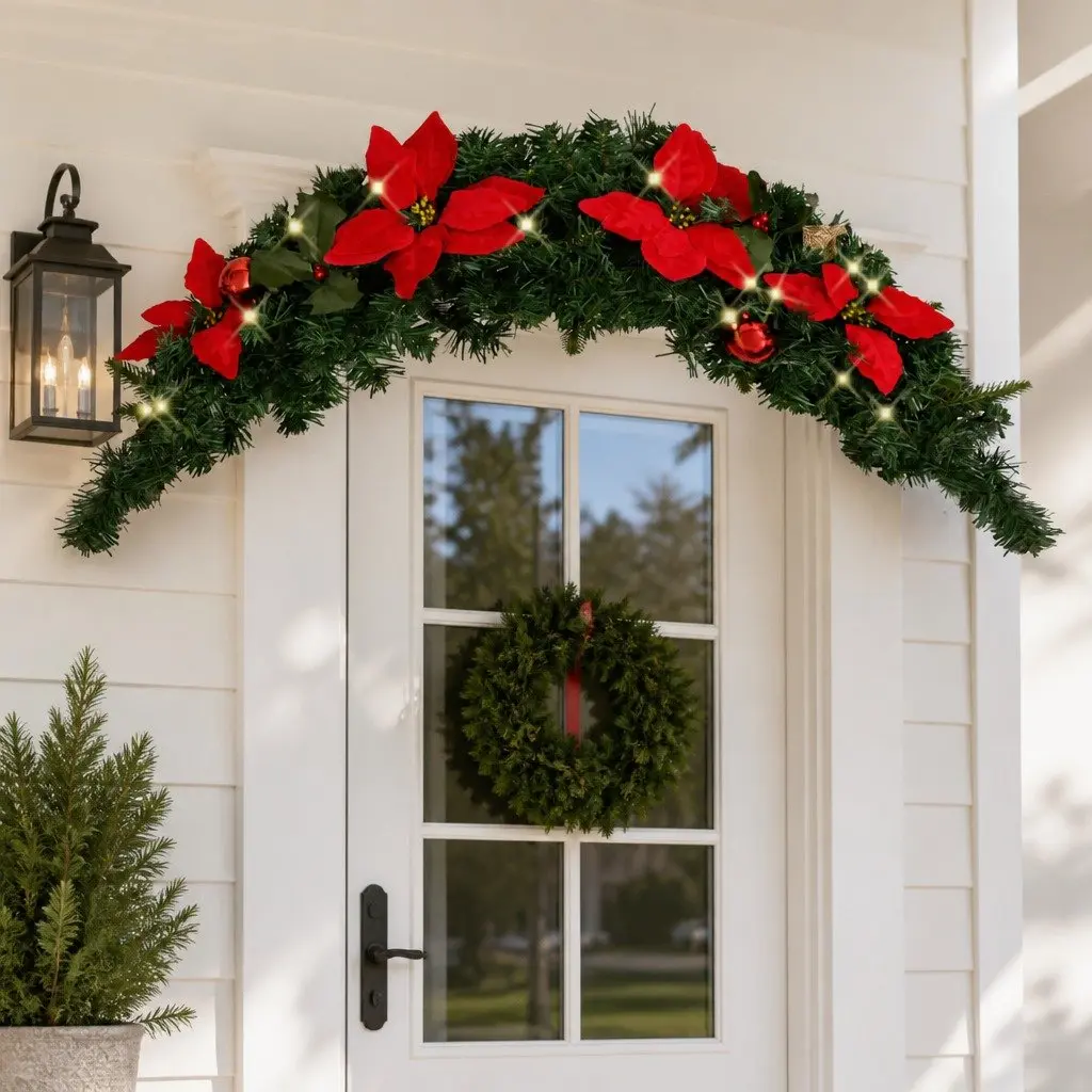 Christmas Arch LED Lights Decoration 90cm Green and Red Indoor Outdoor