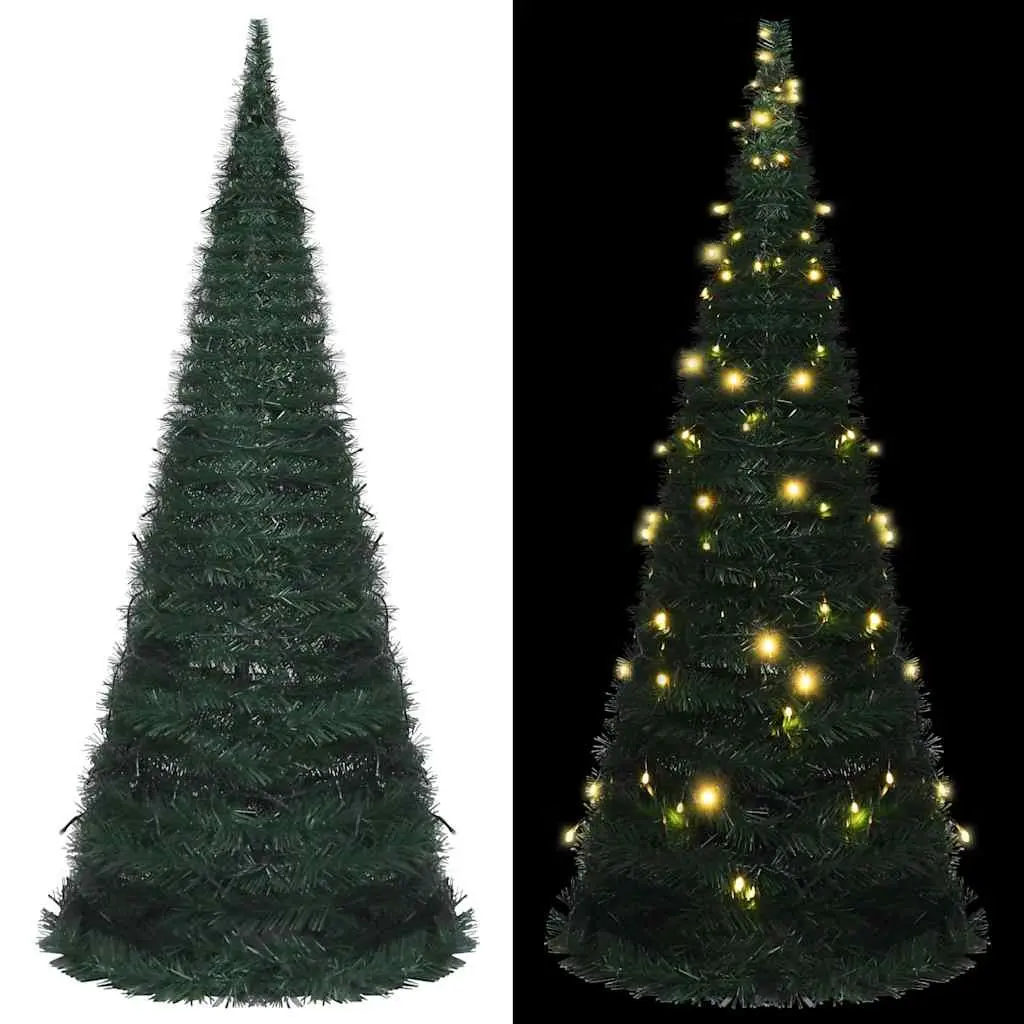 Pop-up String Artificial Christmas Tree Green 150cm Pre-lit LED Holiday Decor