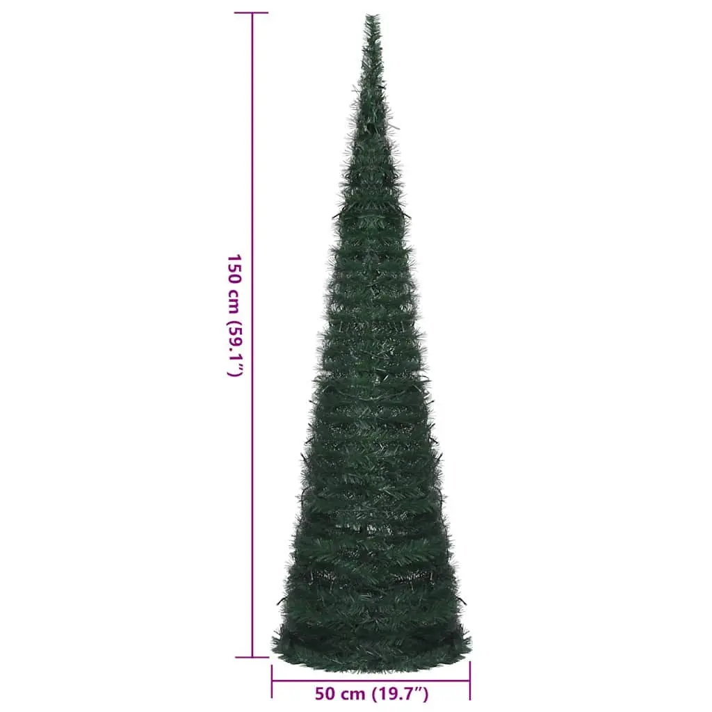 Pop-up String Artificial Christmas Tree Green 150cm Pre-lit LED Holiday Decor