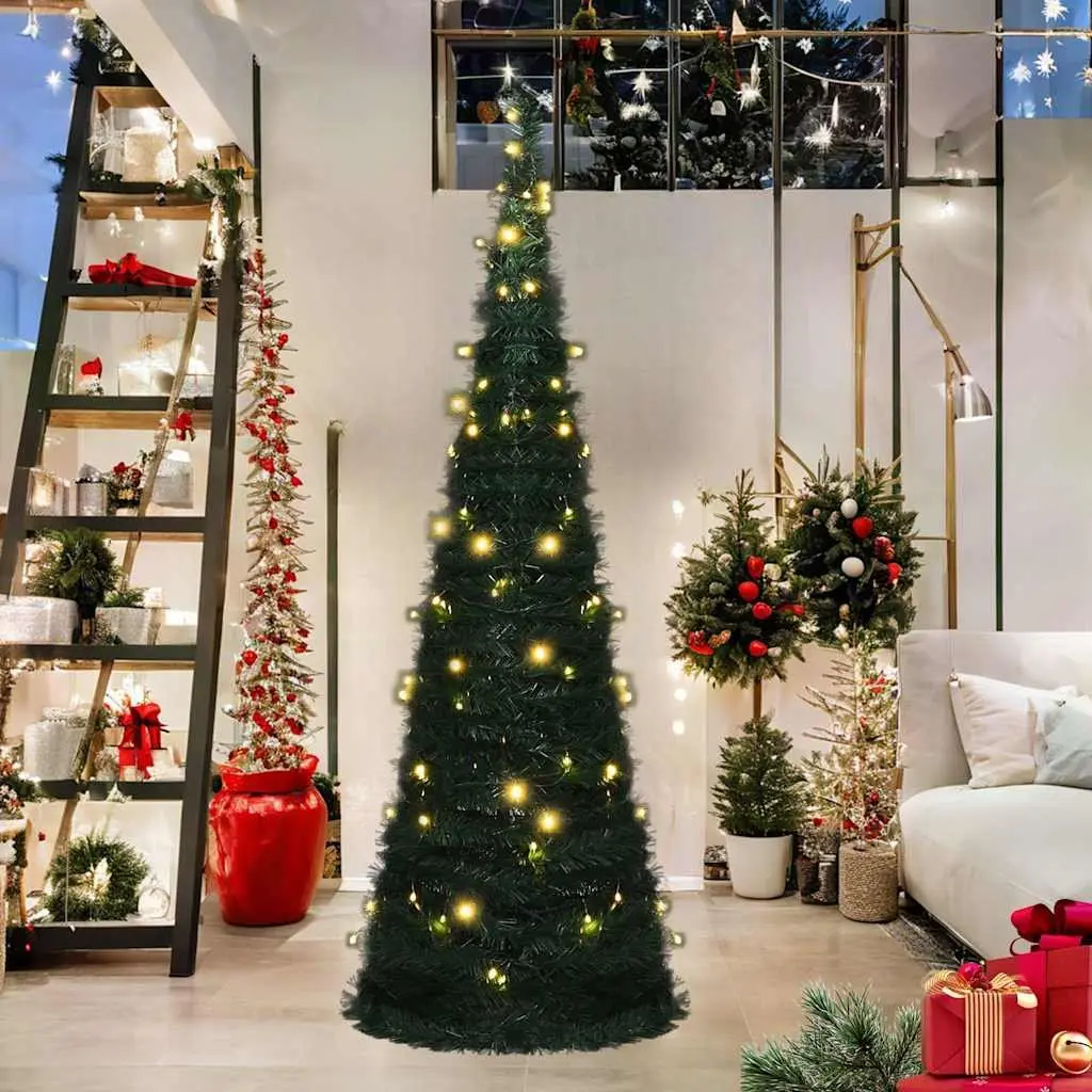 Pop-up String Artificial Christmas Tree 180 cm Green Pre-lit LED Holiday