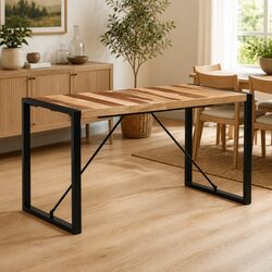 Solid Wood Dining Table 140x70x75 cm Kitchen Furniture Brown Industrial Design