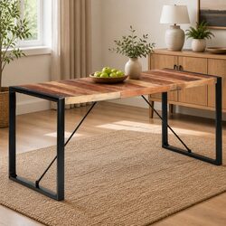 Dining Table 160x80x75cm Industrial Brown Solid Wood Acacia Rubberwood Steel