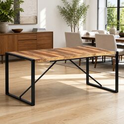 Dining Table 180x90x75 cm Brown Solid Wood Acacia Rubberwood Industrial Kitchen
