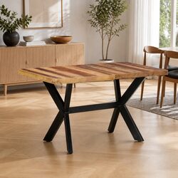 Solid Wood Dining Table 140x70x75 cm Industrial Style Kitchen Furniture Brown