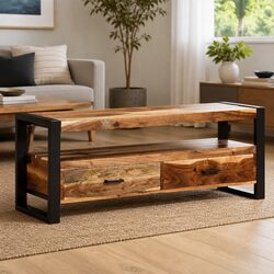 Solid Wood TV Cabinet 120x35x45cm Brown Honey Drawers Shelf Storage