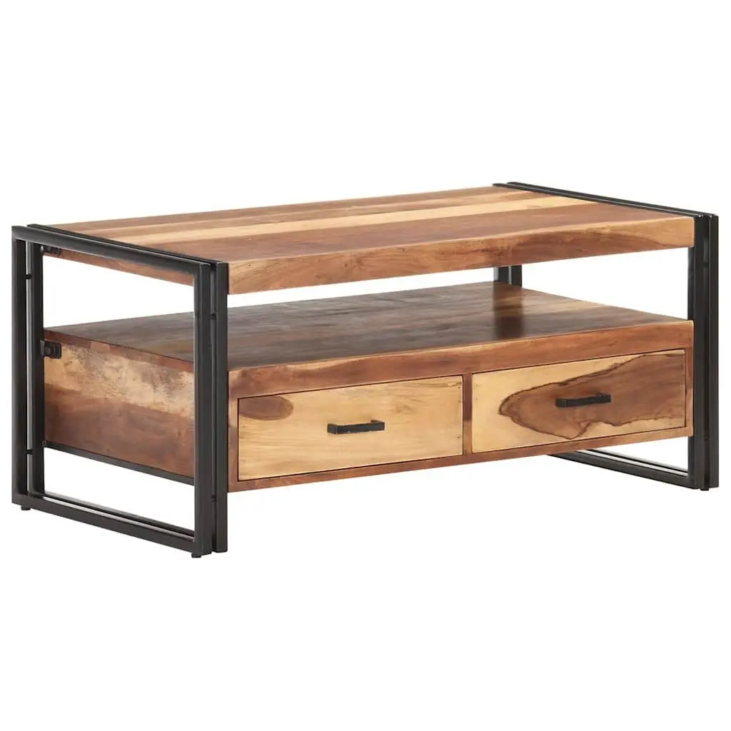 Coffee Table Solid Acacia Wood 100x55x45cm Brown with Storage Drawers and Shelf