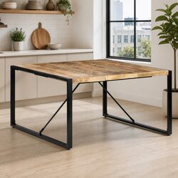 Dining Table 140x140x75 cm Industrial Style Kitchen Room Furniture Brown Wood
