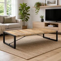 Industrial Coffee Table 180x90x40 cm Solid Mango Wood Living Room Furniture