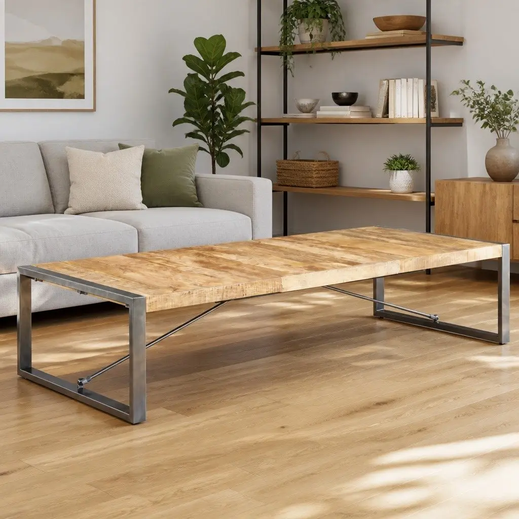 Coffee Table Industrial Style Solid Mango Wood 180x90x40 cm Brown