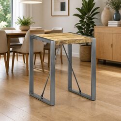 Dining Table 60x60x75cm Solid Rough Mango Wood Steel Legs Kitchen Room Grey