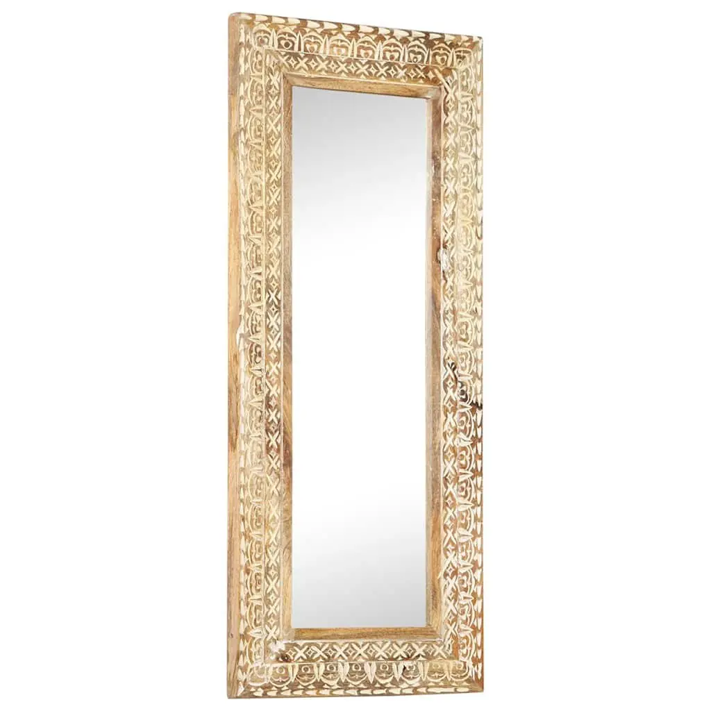 Hand-Carved Wooden Mirror Unique Pattern 110x50cm Brown Solid Wood Wall Decor