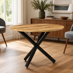 Round Dining Table 100x100x75cm Mango Wood Kitchen Dinner Furniture Brown