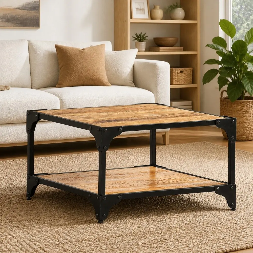 Coffee Table Solid Mango Wood Storage Shelf 60x60x35 cm Brown